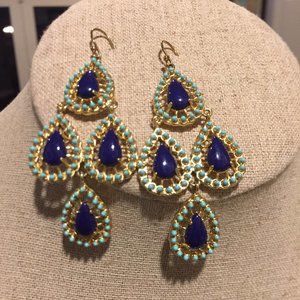 STELLA & DOT GOLD, TURQUOISE, AND BLUE EARRINGS